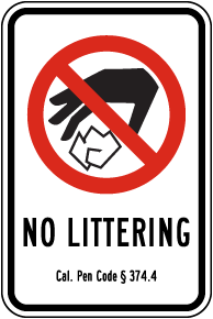 California No Littering Sign