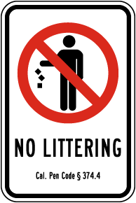 California No Littering Sign