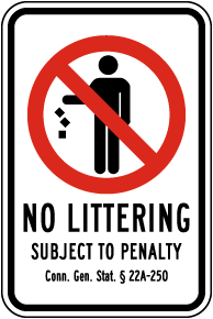 Connecticut No Littering Sign
