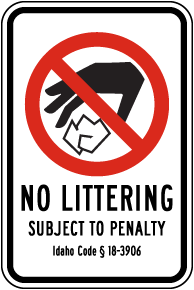 Idaho No Littering Sign