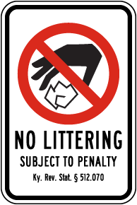 Kentucky No Littering Sign