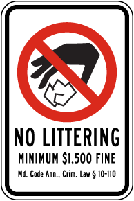 Maryland No Littering Sign