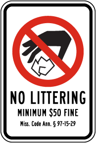 Mississippi No Littering Sign
