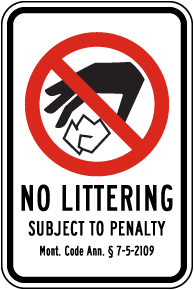 Montana No Littering Sign