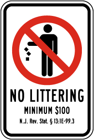 New Jersey No Littering Sign