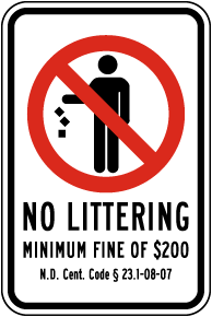 North Dakota No Littering Sign