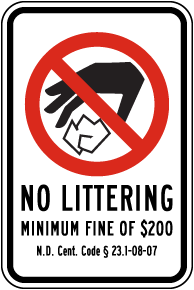 North Dakota No Littering Sign