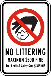 Texas No Littering Sign