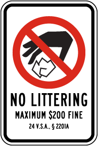 Vermont No Littering Sign