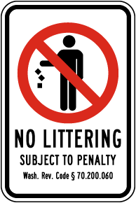 Washington No Littering Sign