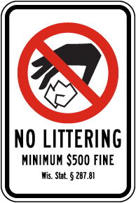 Wisconsin No Littering Sign