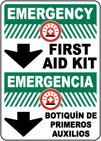 Bilingual Emergency First Aid Kit Sign