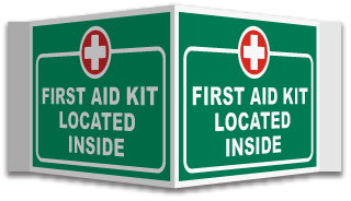 3-Way First Aid Kit Located Inside Sign