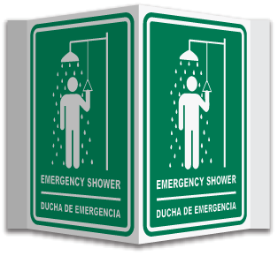 3-Way Bilingual Emergency Shower Sign