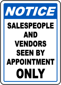Vendors Seen By Appointment Sign
