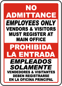 Bilingual Vendors & Visitors Must Register Sign
