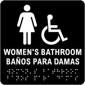 Bilingual Women Accessible Bathroom Sign with Braille