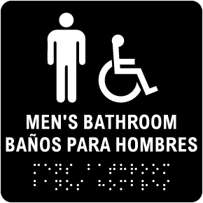 Bilingual Men Accessible Restroom Sign with Braille
