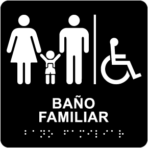 Spanish Family Accessible Restroom Sign with Braille