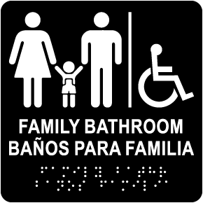 Bilingual Family Accessible Bathroom Sign with Braille