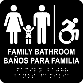 NY Bilingual Family Accessible Bathroom Sign with Braille
