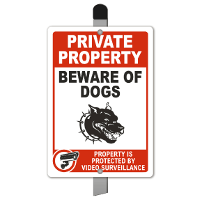 Private Property Beware of Dogs and Video Surveillance Yard Sign