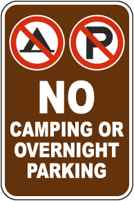 No Camping Or Overnight Parking Sign