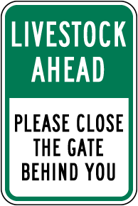 Livestock Ahead Sign