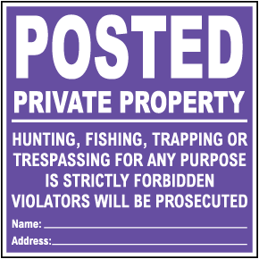 Purple Posted Private Property Sign