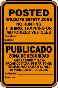 Bilingual Posted Wildlife Safety Zone Sign