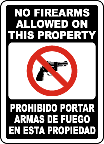 Bilingual No Firearms Allowed on This Property Sign