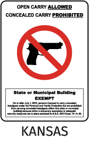 Kansas Open Carry Allowed Concealed Carry Prohibited State Building Sign