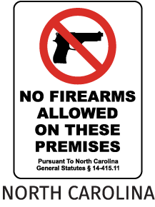 North Carolina No Firearms Sign