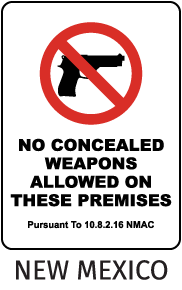 New Mexico No Concealed Weapons Allowed Sign