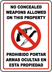 Bilingual No Concealed Weapons Allowed Sign