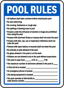 South Carolina Pool Rules Sign