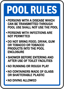 South Dakota Pool Rules No Diving Sign