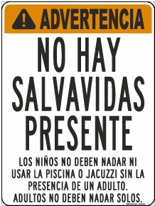 Spanish Warning No Lifeguard On Duty Sign