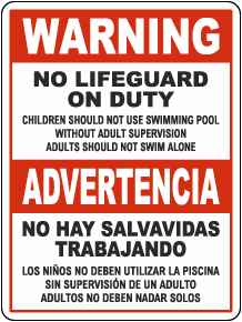 Bilingual Warning No Lifeguard On Duty Sign