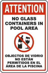 Attention No Glass Containers In Pool Area Sign