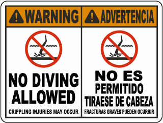 Bilingual Warning No Diving Allowed Sign