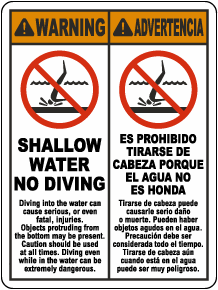 Bilingual Warning Shallow Water No Diving Sign