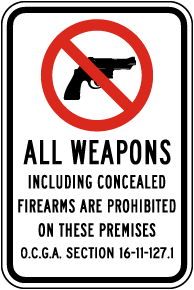 Georgia All Weapons Prohibited School Zone Sign