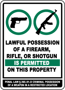 New York Firearms Permitted On This Property Sign