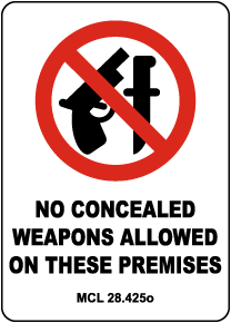 Michigan No Concealed Weapons Allowed Sign