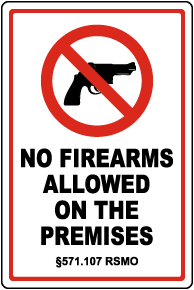 Missouri No Firearms Allowed On The Premises Sign