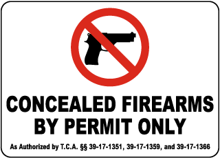 Tennessee  Concealed Firearms by Permit Only Sign
