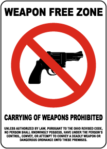 Ohio Carrying Of Weapons Prohibited Sign