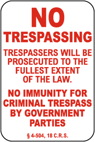 Colorado No Trespassing Sign
