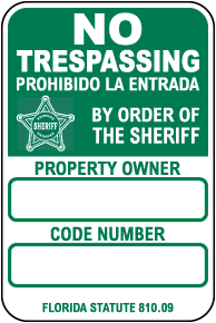 Bilingual Florida No Trespassing by Order of Sheriff Sign